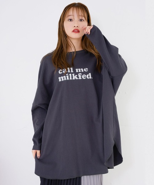 MILKFED.（ミルクフェド）の「ZEBRA LOGO BIG TOP（Tシャツ/カットソー・レディース・ホワイト/チャコール/オレンジ・ONE SIZE）」の3枚目の写真