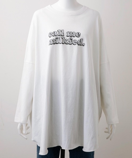 MILKFED.（ミルクフェド）の「ZEBRA LOGO BIG TOP（Tシャツ/カットソー・レディース・ホワイト/チャコール/オレンジ・ONE SIZE）」の7枚目の写真