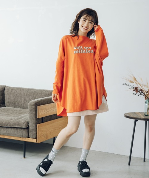 MILKFED.（ミルクフェド）の「ZEBRA LOGO BIG TOP（Tシャツ/カットソー・レディース・ホワイト/チャコール/オレンジ・ONE SIZE）」の14枚目の写真