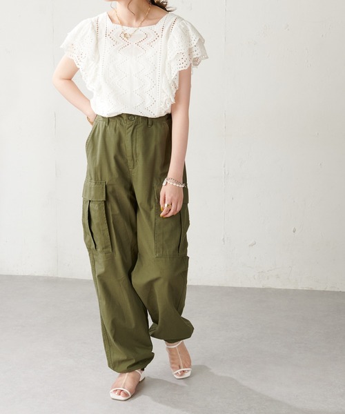 DISCOAT(ディスコート)の「リップストップカーゴパンツ(カーゴパンツ・レディース・チャコールグレー/カーキ・FREE)」の7枚目の写真