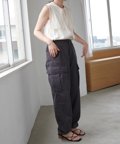 DISCOAT(ディスコート)の「リップストップカーゴパンツ(カーゴパンツ・レディース・チャコールグレー/カーキ・FREE)」の12枚目の写真