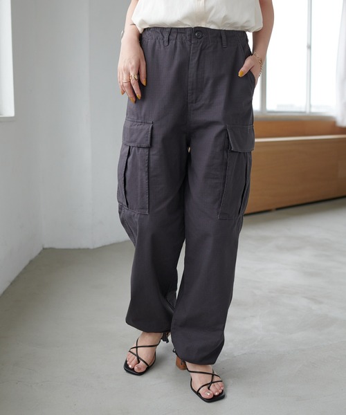 DISCOAT(ディスコート)の「リップストップカーゴパンツ(カーゴパンツ・レディース・チャコールグレー/カーキ・FREE)」の4枚目の写真