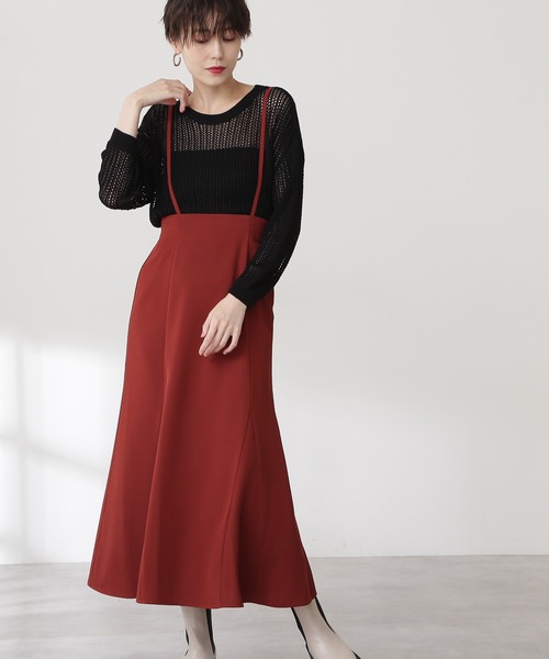 N.（N. Natural Beauty Basic）（エヌエヌナチュラルビューティーベーシック）の「サスペンダー付マーメイドスカート（スカート・レディース・ブラック/レッド/カーキ・MEDIUM）」の3枚目の写真