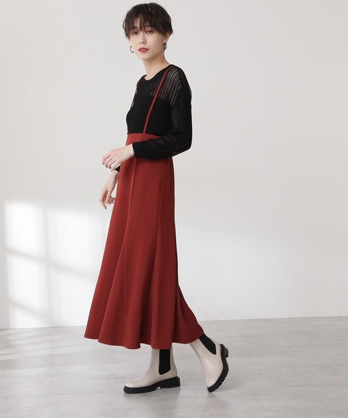 N.（N. Natural Beauty Basic）（エヌエヌナチュラルビューティーベーシック）の「サスペンダー付マーメイドスカート（スカート・レディース・ブラック/レッド/カーキ・MEDIUM）」の4枚目の写真