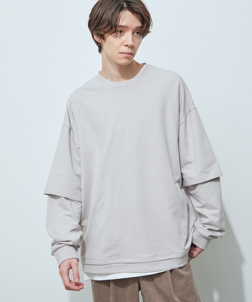 JUNRED(ジュンレッド)の「フェイクレイヤード裏毛ロングTシャツ(Tシャツ/カットソー・メンズ・グレー/ダークブラウン/ブルー・S/M/L)」の2枚目の写真