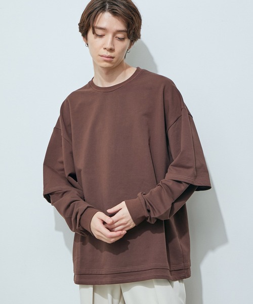 JUNRED(ジュンレッド)の「フェイクレイヤード裏毛ロングTシャツ(Tシャツ/カットソー・メンズ・グレー/ダークブラウン/ブルー・S/M/L)」の17枚目の写真