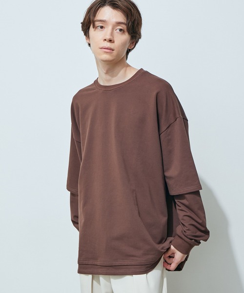 JUNRED(ジュンレッド)の「フェイクレイヤード裏毛ロングTシャツ(Tシャツ/カットソー・メンズ・グレー/ダークブラウン/ブルー・S/M/L)」の6枚目の写真