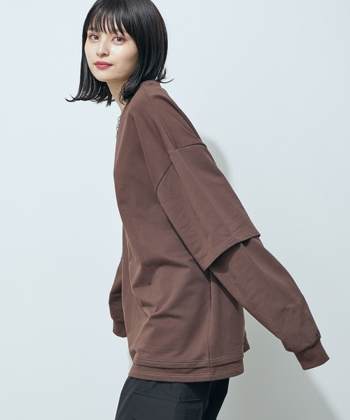 JUNRED(ジュンレッド)の「フェイクレイヤード裏毛ロングTシャツ(Tシャツ/カットソー・メンズ・グレー/ダークブラウン/ブルー・S/M/L)」の4枚目の写真