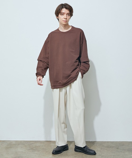 JUNRED(ジュンレッド)の「フェイクレイヤード裏毛ロングTシャツ(Tシャツ/カットソー・メンズ・グレー/ダークブラウン/ブルー・S/M/L)」の7枚目の写真