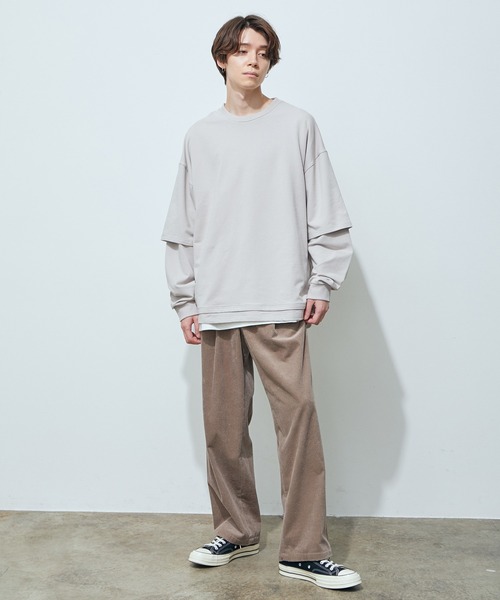 JUNRED(ジュンレッド)の「フェイクレイヤード裏毛ロングTシャツ(Tシャツ/カットソー・メンズ・グレー/ダークブラウン/ブルー・S/M/L)」の16枚目の写真