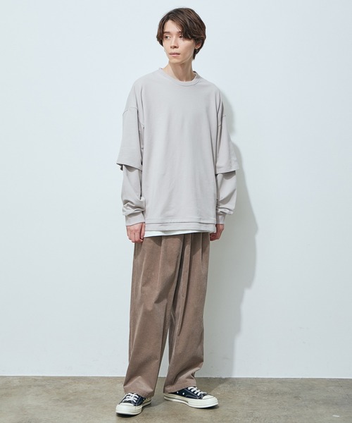 JUNRED(ジュンレッド)の「フェイクレイヤード裏毛ロングTシャツ(Tシャツ/カットソー・メンズ・グレー/ダークブラウン/ブルー・S/M/L)」の5枚目の写真