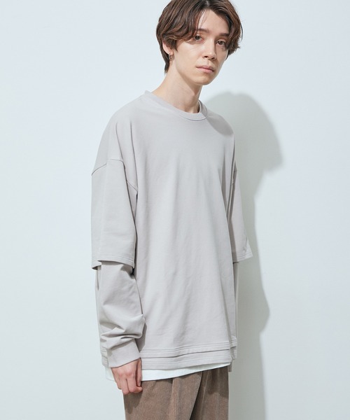 JUNRED(ジュンレッド)の「フェイクレイヤード裏毛ロングTシャツ(Tシャツ/カットソー・メンズ・グレー/ダークブラウン/ブルー・S/M/L)」の10枚目の写真