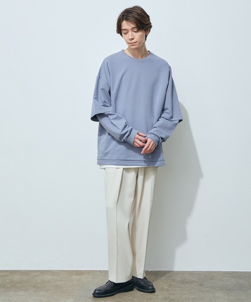 JUNRED(ジュンレッド)の「フェイクレイヤード裏毛ロングTシャツ(Tシャツ/カットソー・メンズ・グレー/ダークブラウン/ブルー・S/M/L)」の21枚目の写真