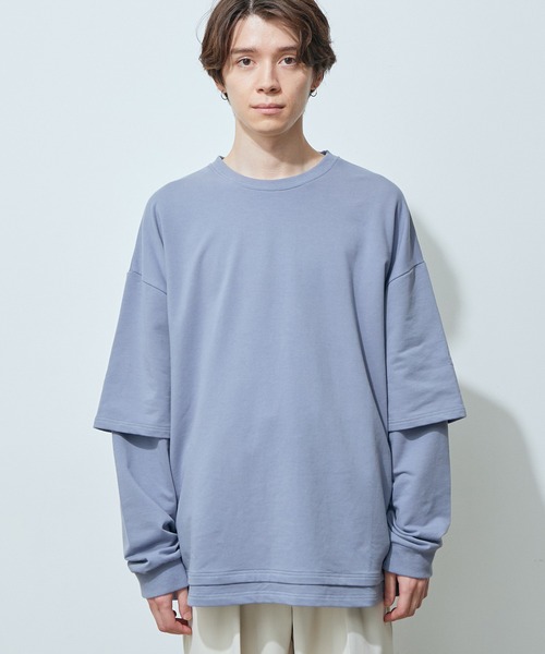 JUNRED(ジュンレッド)の「フェイクレイヤード裏毛ロングTシャツ(Tシャツ/カットソー・メンズ・グレー/ダークブラウン/ブルー・S/M/L)」の14枚目の写真