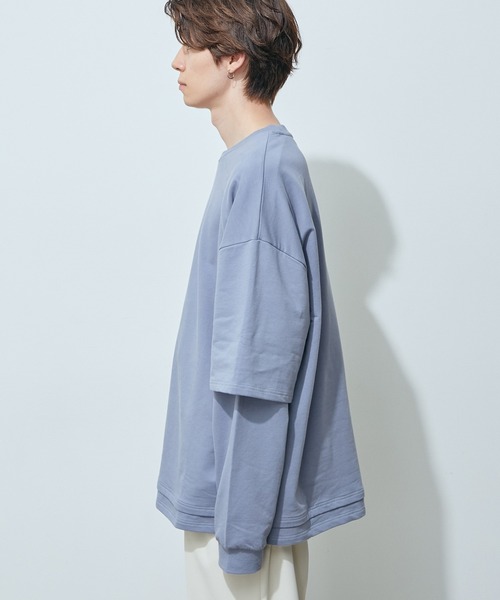 JUNRED(ジュンレッド)の「フェイクレイヤード裏毛ロングTシャツ(Tシャツ/カットソー・メンズ・グレー/ダークブラウン/ブルー・S/M/L)」の11枚目の写真