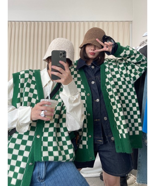 MASONPRINCE（メイソンプリンス）の「オーバーサイズフラッグチェックニットカーディガン KS3008 【MASONPRINCE】（カーディガン/ボレロ・メンズ・ブラック/ベージュ/グリーン・S/M/L/XL）」の16枚目の写真