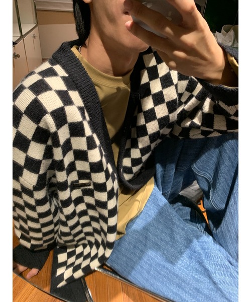 MASONPRINCE（メイソンプリンス）の「オーバーサイズフラッグチェックニットカーディガン KS3008 【MASONPRINCE】（カーディガン/ボレロ・メンズ・ブラック/ベージュ/グリーン・S/M/L/XL）」の21枚目の写真