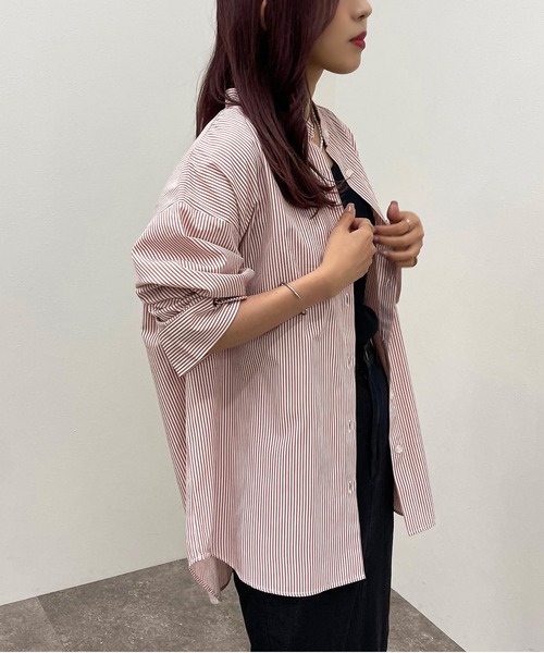 apres jour mignon（アプレジュールミニョン）の「ストライプバンドカラーシャツ【ZOZOTOWN限定アイテム】（シャツ/ブラウス・レディース・レッド/ネイビー/グリーン/オレンジ・フリー/X-LARGE）」の3枚目の写真