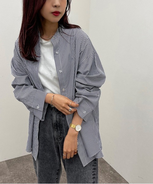 apres jour mignon（アプレジュールミニョン）の「ストライプバンドカラーシャツ【ZOZOTOWN限定アイテム】（シャツ/ブラウス・レディース・レッド/ネイビー/グリーン/オレンジ・フリー/X-LARGE）」の5枚目の写真