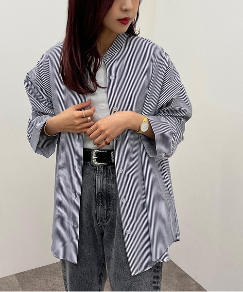 apres jour mignon（アプレジュールミニョン）の「ストライプバンドカラーシャツ【ZOZOTOWN限定アイテム】（シャツ/ブラウス・レディース・レッド/ネイビー/グリーン/オレンジ・フリー/X-LARGE）」の6枚目の写真