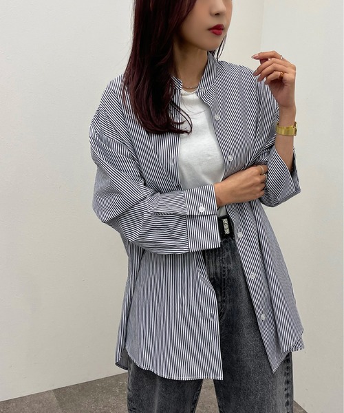 apres jour mignon（アプレジュールミニョン）の「ストライプバンドカラーシャツ【ZOZOTOWN限定アイテム】（シャツ/ブラウス・レディース・レッド/ネイビー/グリーン/オレンジ・フリー/X-LARGE）」の7枚目の写真