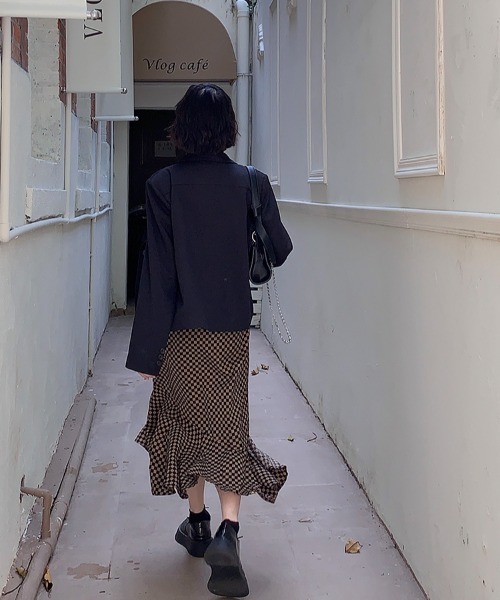 MANGROVE（マングローブ）の「チェッカー柄スリットマーメイドスカート（スカート・レディース・ブラウン・FREE）」の10枚目の写真