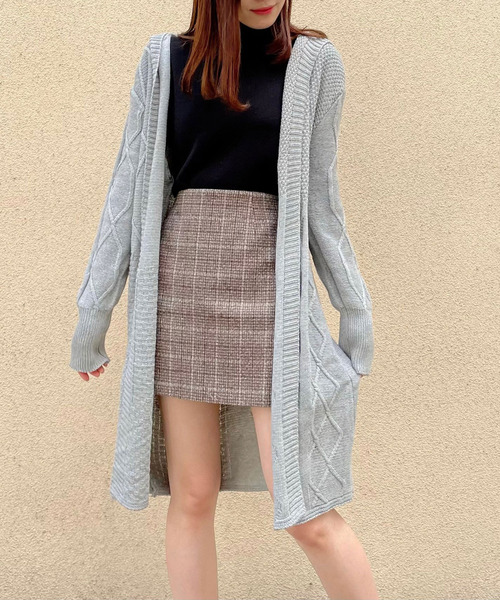 Crea titty&Co. PETIT（クレアティティーアンドコープチ）の「【Crea titty&Co.PETIT】ケーブルロングニットフーディ（ニット/セーター・レディース・ブラック/グレー・FREE）」の8枚目の写真
