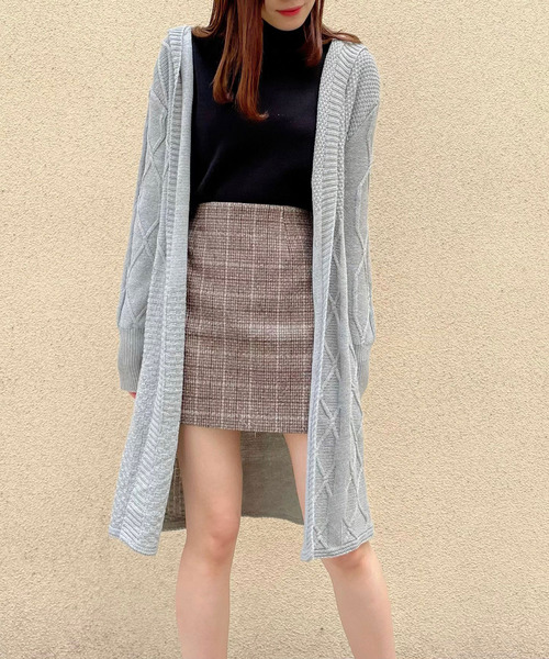 Crea titty&Co. PETIT（クレアティティーアンドコープチ）の「【Crea titty&Co.PETIT】ケーブルロングニットフーディ（ニット/セーター・レディース・ブラック/グレー・FREE）」の9枚目の写真