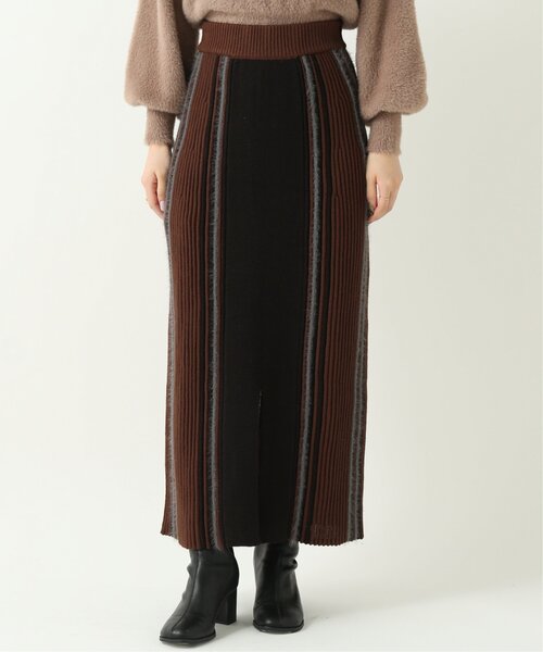 RAY CASSIN(レイカズン)の「マルチストライプニットスカート(スカート・レディース・ライトカーキ/ベージュ/ブラック・FREE)」の8枚目の写真