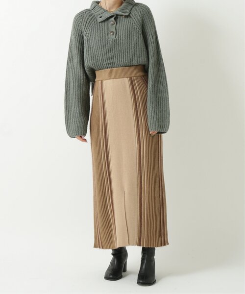 RAY CASSIN(レイカズン)の「マルチストライプニットスカート(スカート・レディース・ライトカーキ/ベージュ/ブラック・FREE)」の9枚目の写真