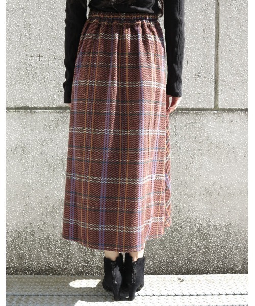 LiSeek（リシーク）の「【LiSeeK】ツイードチェック柄ロングスカート（スカート・レディース・オレンジ/グリーン・FREE）」の12枚目の写真