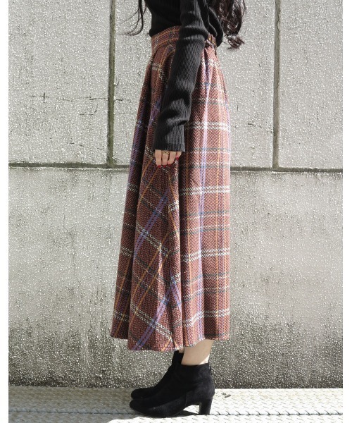 LiSeek（リシーク）の「【LiSeeK】ツイードチェック柄ロングスカート（スカート・レディース・オレンジ/グリーン・FREE）」の13枚目の写真