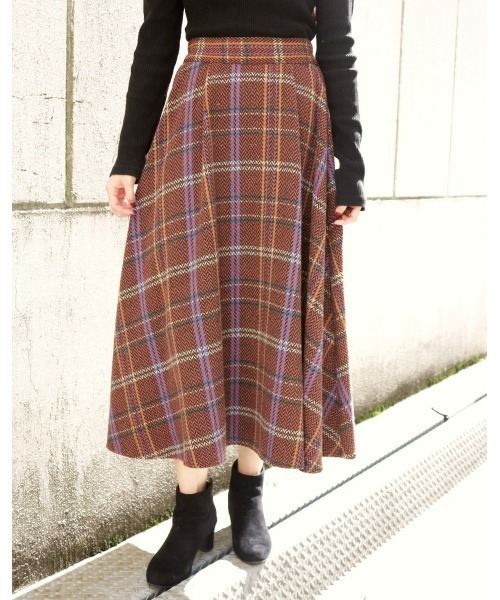 LiSeek（リシーク）の「【LiSeeK】ツイードチェック柄ロングスカート（スカート・レディース・オレンジ/グリーン・FREE）」の15枚目の写真