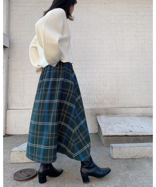 LiSeek（リシーク）の「【LiSeeK】ツイードチェック柄ロングスカート（スカート・レディース・オレンジ/グリーン・FREE）」の16枚目の写真
