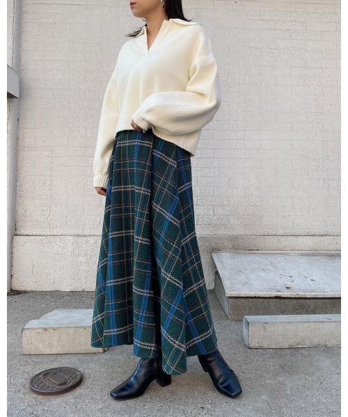 LiSeek（リシーク）の「【LiSeeK】ツイードチェック柄ロングスカート（スカート・レディース・オレンジ/グリーン・FREE）」の18枚目の写真