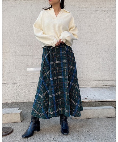 LiSeek（リシーク）の「【LiSeeK】ツイードチェック柄ロングスカート（スカート・レディース・オレンジ/グリーン・FREE）」の19枚目の写真