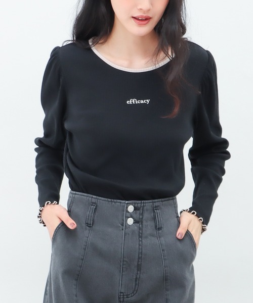 Honeys（ハニーズ）の「配色使いトップス（Tシャツ/カットソー・レディース・アイボリー/モカ/ブラック/ブルー系その他・L/S/M）」の3枚目の写真