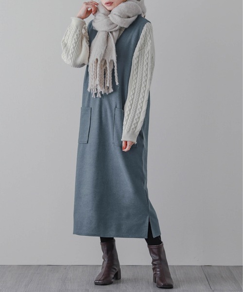 La-gemme（ラジェム）の「Vネックジャンパースカート（ジャンパースカート・レディース・チャコールグレー/ブラック/ブラウン/グレー/グリーン/ブルーグレー・M/L）」の22枚目の写真