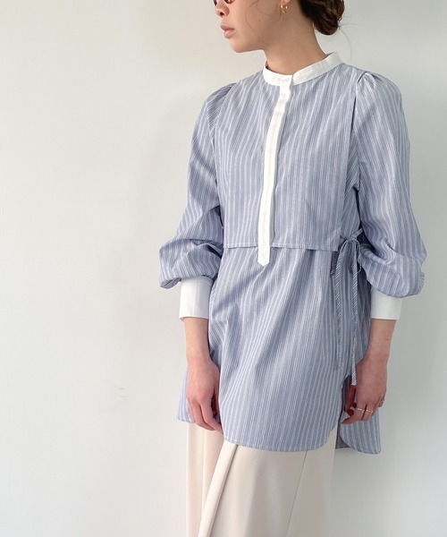 JUNOAH（ジュノア）の「ストライプレイヤードシャツ（シャツ/ブラウス・レディース・ピンク/ネイビー/ブルー/イエロー・MEDIUM/LARGE/X-LARGE）」の18枚目の写真