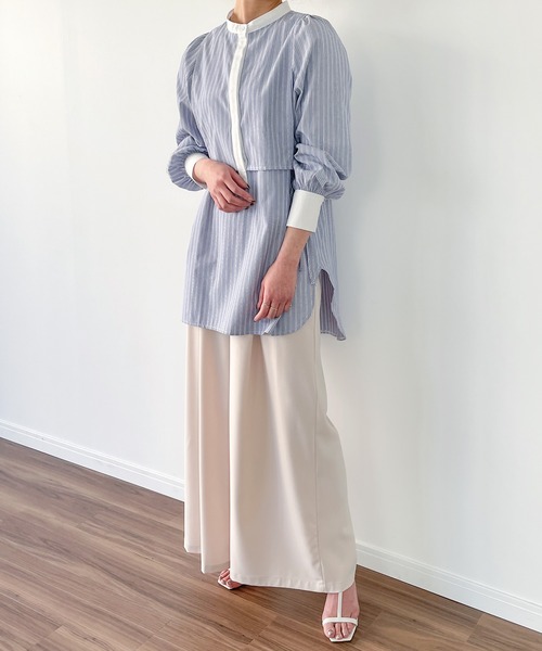 JUNOAH（ジュノア）の「ストライプレイヤードシャツ（シャツ/ブラウス・レディース・ピンク/ネイビー/ブルー/イエロー・MEDIUM/LARGE/X-LARGE）」の11枚目の写真