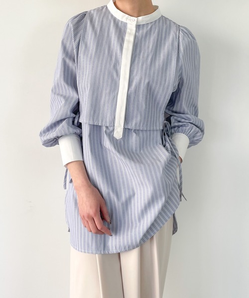 JUNOAH（ジュノア）の「ストライプレイヤードシャツ（シャツ/ブラウス・レディース・ピンク/ネイビー/ブルー/イエロー・MEDIUM/LARGE/X-LARGE）」の7枚目の写真