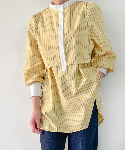 JUNOAH（ジュノア）の「ストライプレイヤードシャツ（シャツ/ブラウス・レディース・ピンク/ネイビー/ブルー/イエロー・MEDIUM/LARGE/X-LARGE）」の13枚目の写真