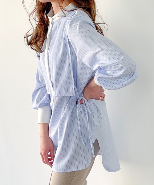 JUNOAH（ジュノア）の「ストライプレイヤードシャツ（シャツ/ブラウス・レディース・ピンク/ネイビー/ブルー/イエロー・MEDIUM/LARGE/X-LARGE）」の19枚目の写真