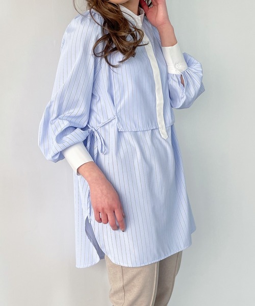 JUNOAH（ジュノア）の「ストライプレイヤードシャツ（シャツ/ブラウス・レディース・ピンク/ネイビー/ブルー/イエロー・MEDIUM/LARGE/X-LARGE）」の10枚目の写真