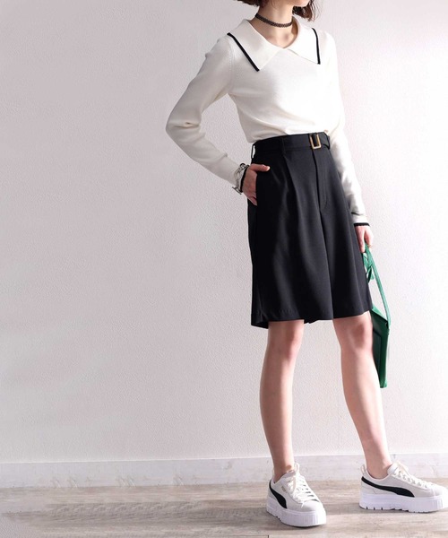 classicalelf（クラシカルエルフ）の「大人の上品セットアップ。ベルト付きメンズライクショートパンツ（その他パンツ・レディース・ブラック/カーキ/モカ・LARGE/MEDIUM/SMALL/X-LARGE）」の11枚目の写真