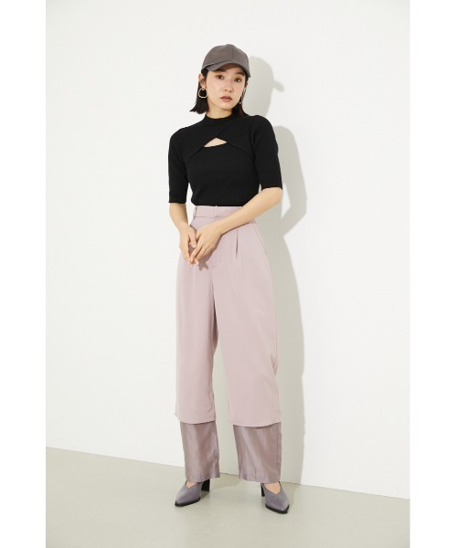 rienda（リエンダ）の「オープンネックハーフスリーブニットトップス（ニット/セーター・レディース・ブラック/ピンク/ブルー/ライトベージュ・FREE）」の5枚目の写真