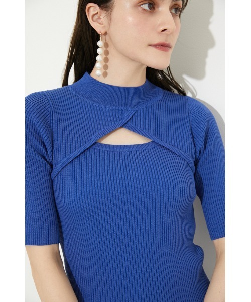 rienda（リエンダ）の「オープンネックハーフスリーブニットトップス（ニット/セーター・レディース・ブラック/ピンク/ブルー/ライトベージュ・FREE）」の22枚目の写真