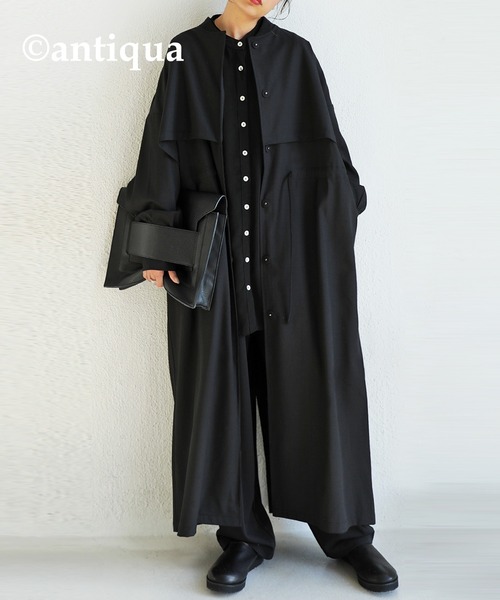 antiqua(アンティカ)の「ドロストコート(トレンチコート・レディース・ブラック/ベージュ・FREE)」の2枚目の写真