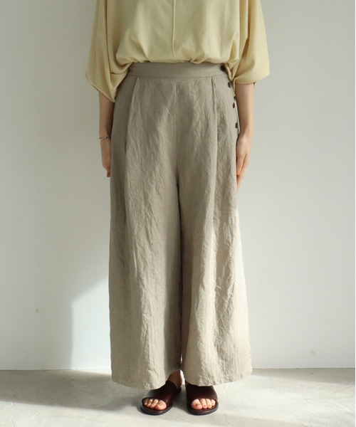 yuni（ユニ ）の「○コットンリネン shadow stripe wide パンツ