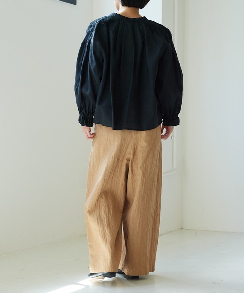 yuni（ユニ ）の「○コットンリネン shadow stripe wide パンツ